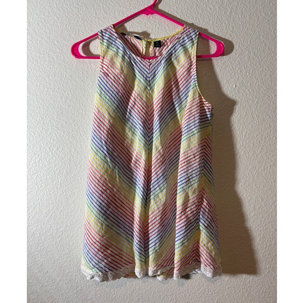 Lands' End Women's Size M Rainbow Multicolor Linen Chevron Sleeveless Tank Top